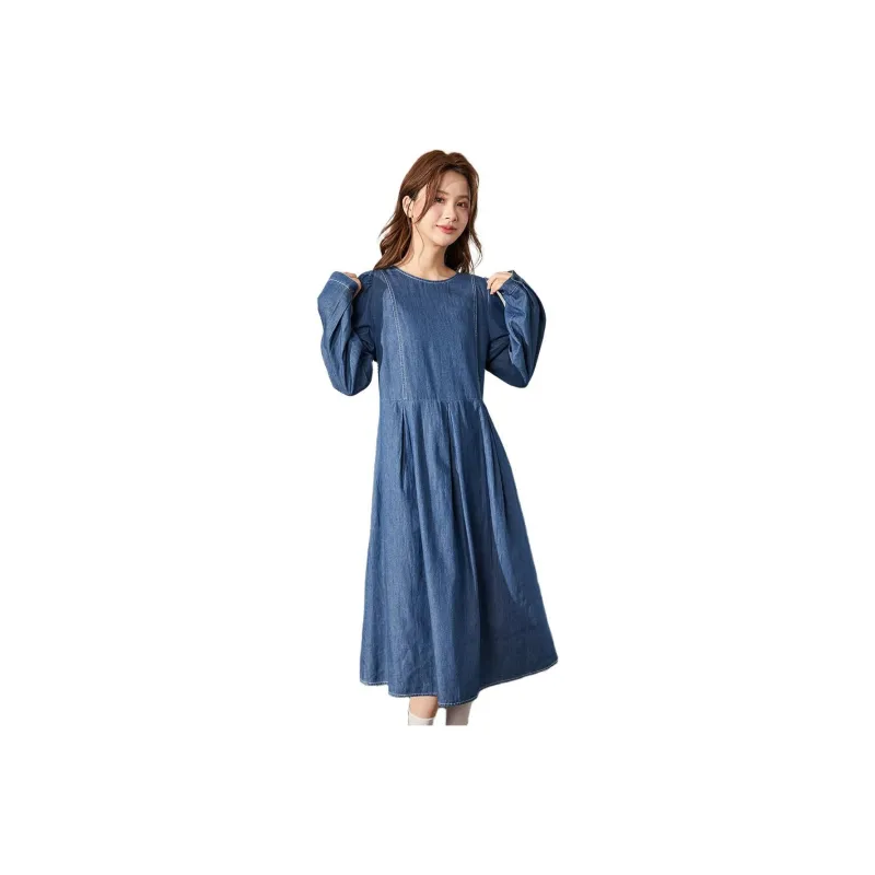 Tonlion Long Sleeved Dresses Women's Denim Blue-0