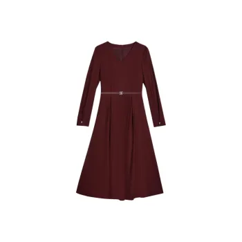 Yiner Long Sleeved Dress Women's Burgundy