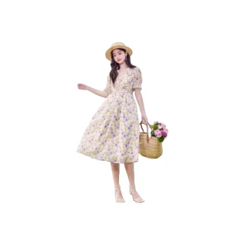XIANGYING Short-Sleeved Dresses Women's Purple