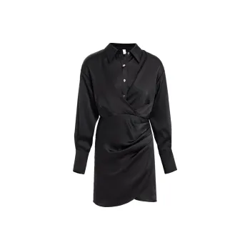 AUI Solid Color Dress Satin Women's Black