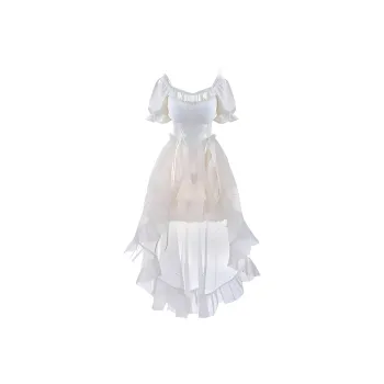 CZMO Short Sleeved Dress Women's Apricot Dress+Detachable Skirt Hem+Large Bowknot