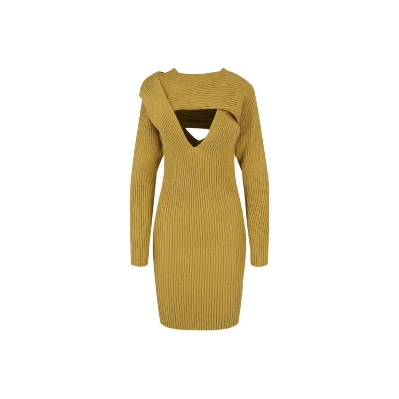 Bottega Veneta Long Sleeved Dresses Women's Khaki-0