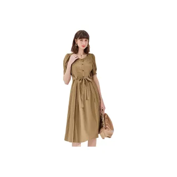 NAWAIN Short Sleeved Dresses Women's Velvet Brown