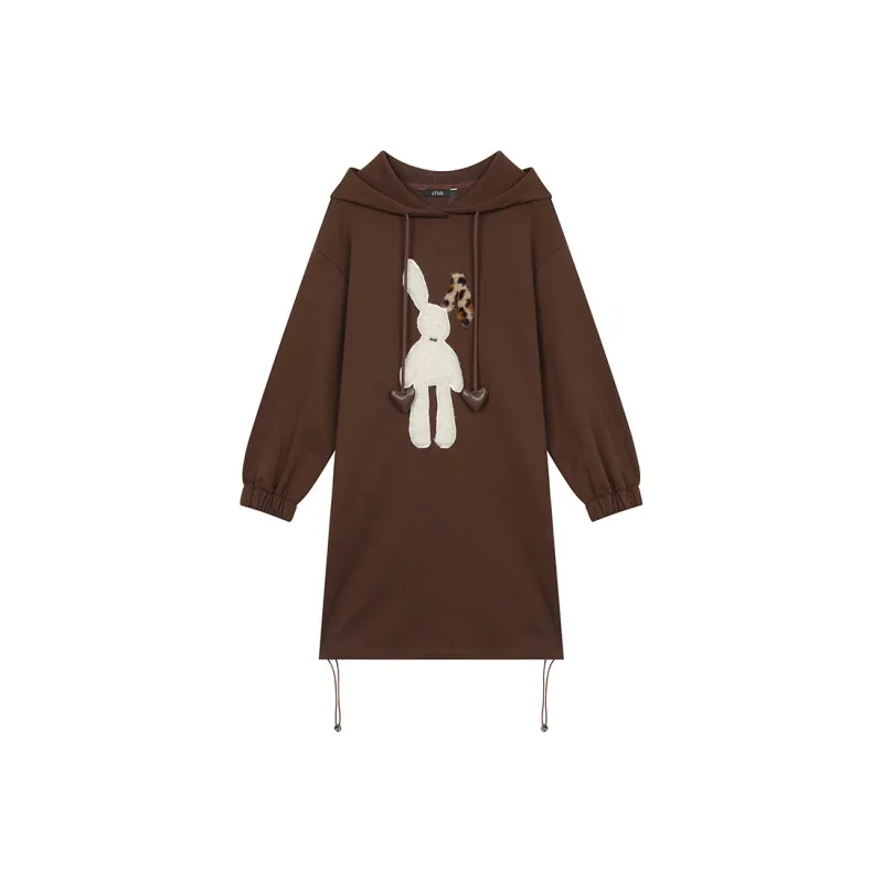ELF SACK Plush Rabbit Hoodie Dress Women's-2