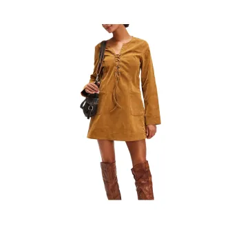 FREE PEOPLE Bradley Faux Suede Mini Dress Long-Sleeved Dresses Women's Tobacco/Tobacco