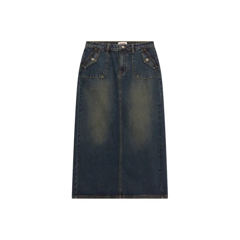 GUESS Denim Long Skirt Women's Washed Blue-0