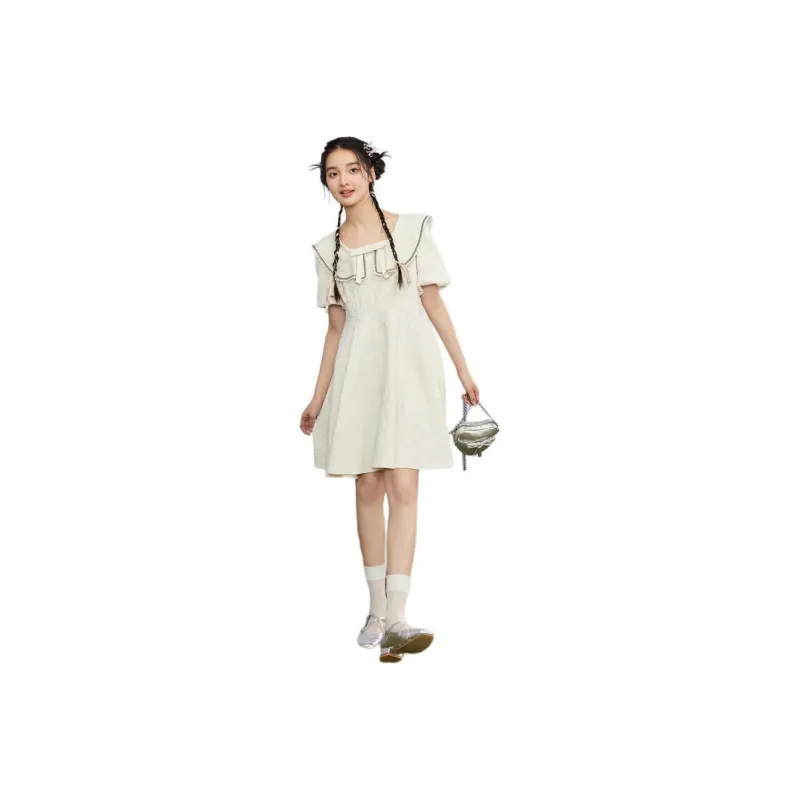 ZIHAN Short-Sleeved Dresses Women's Beige Gold-0