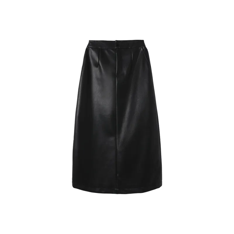 XIANGYING Leather Long Skirts Women's Black-0