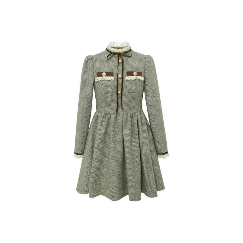 LULUALWAYS Long-Sleeved Dresses Women's Green-0
