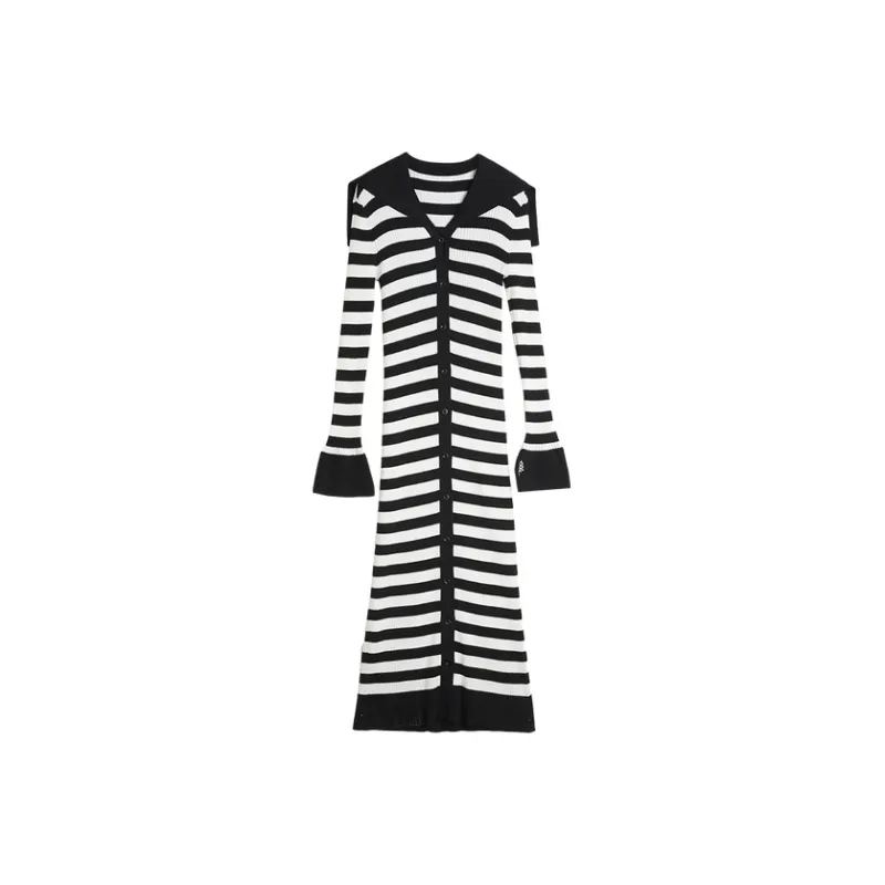 ELLE Long Sleeved Dresses Women's Black White-0