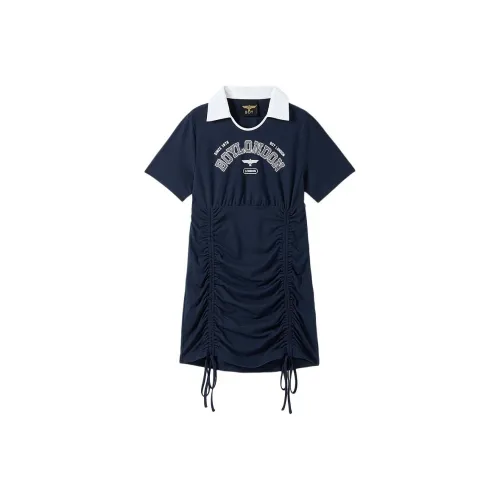 Boy London Short Sleeved Dress Women's Navy Blue/White