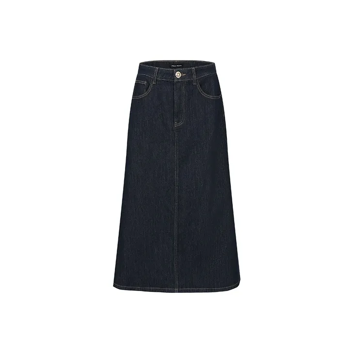 URBAN REVIVO Denim Long Skirt Women's Blue-0