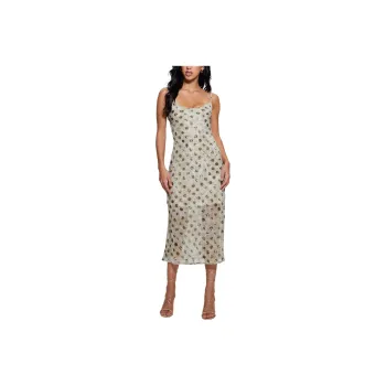 GUESS Polka Dots Long Slip Dress Slip Dresses Women's White