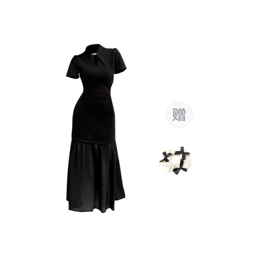 CPAURA Short Sleeved Leather Women's Black+Bowknot Hair Tie Comes With