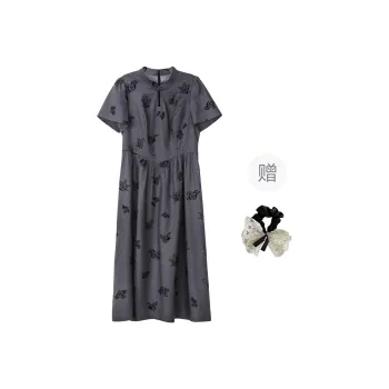 PAVEA Short Sleeved Dress Women's Gray+Hair Tie Included