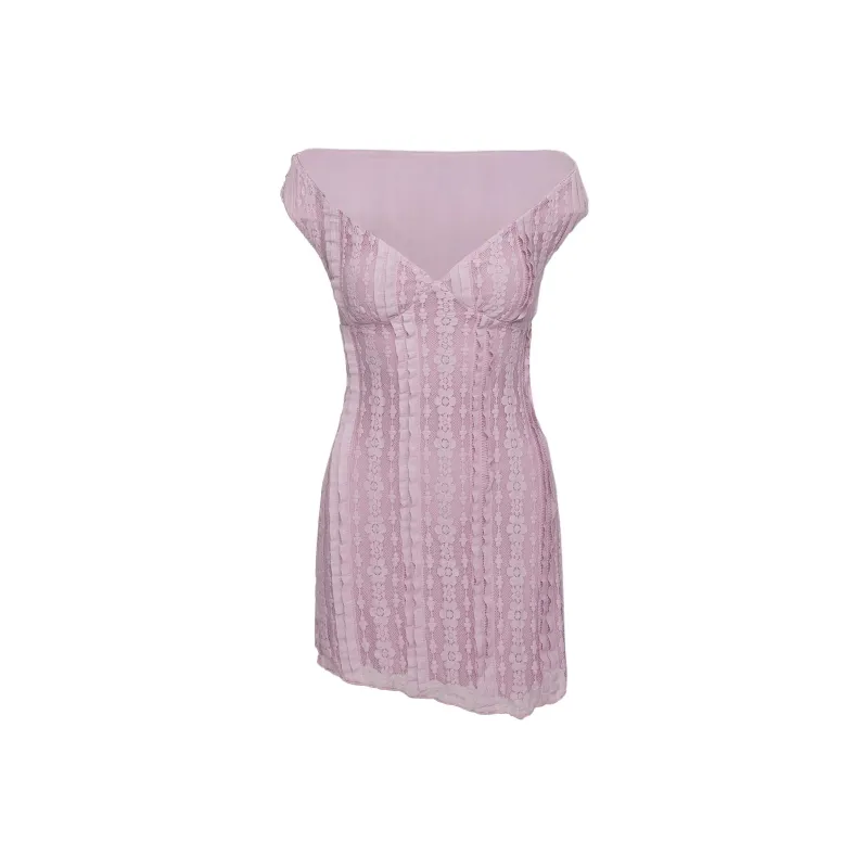 PRINCESS POLLY BREEZY OFF THE SHOULDER MINI DRESS Short Sleeved Dress Women's Lilac/Light Purple-0