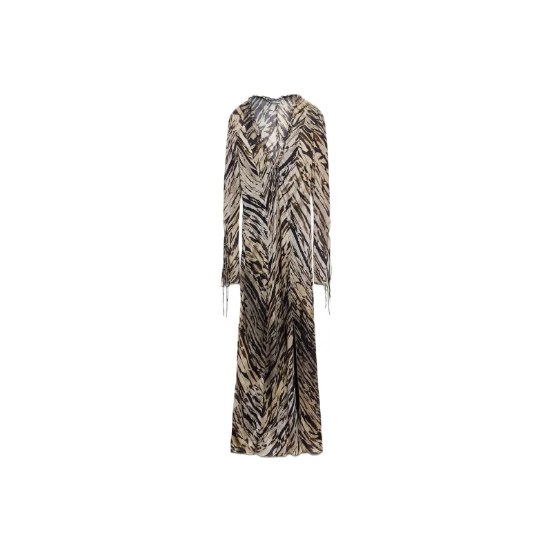 ZARA ZW Series Long-Sleeved Dresses Women's Green-0