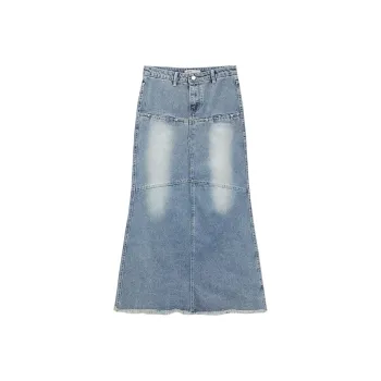 AHDO Denim Long Skirts Women's Blue