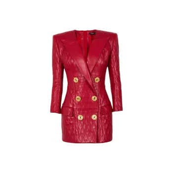 BALMAIN Short Quilted Leather Dress