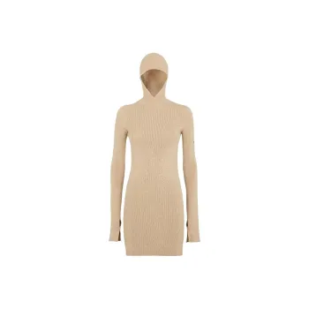 FENDI Long Sleeved Hooded Ribbed Dress