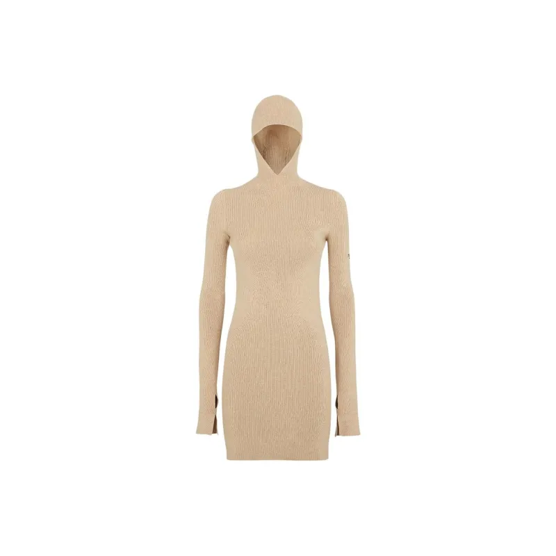 FENDI Long Sleeved Hooded Ribbed Dress-0