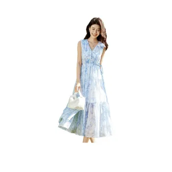 SENTUBILA Sleeveless Dresses Women's Blue Floral
