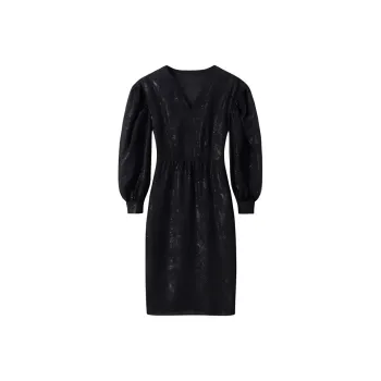 SHUXI Long-Sleeved Dresses Women's Glittery Black