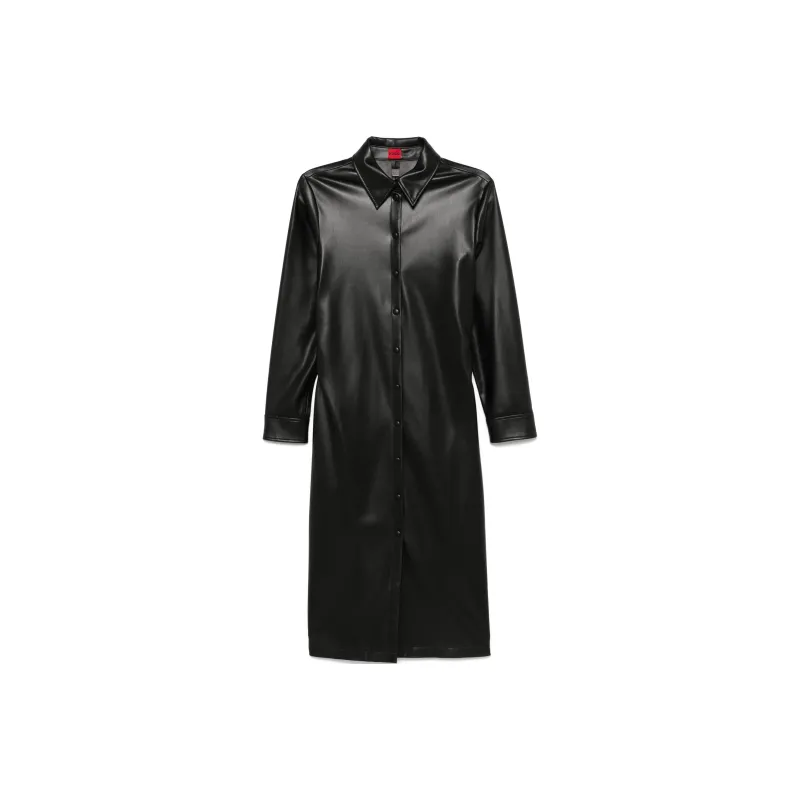 HUGO BOSS Faux leather Midi Shirt Dress-0