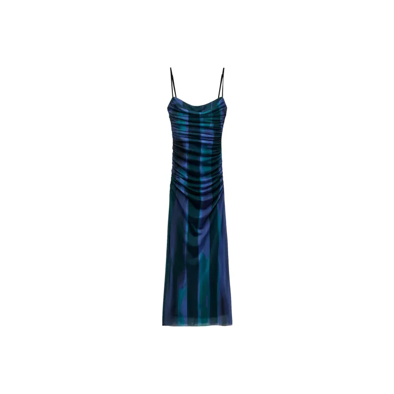 ZARA Slim Fit Long Slip Dress Women's Blue-0