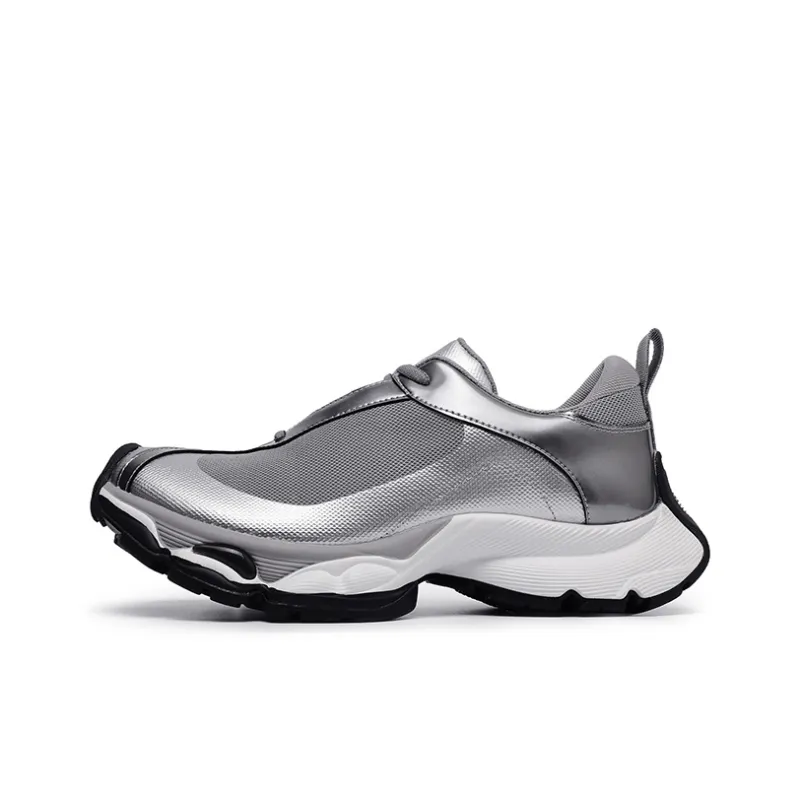 Angelmi Abrasion Resistant Breathable Coverage Height Increasing Low Top Chunky Sneakers Unisex Gray-0
