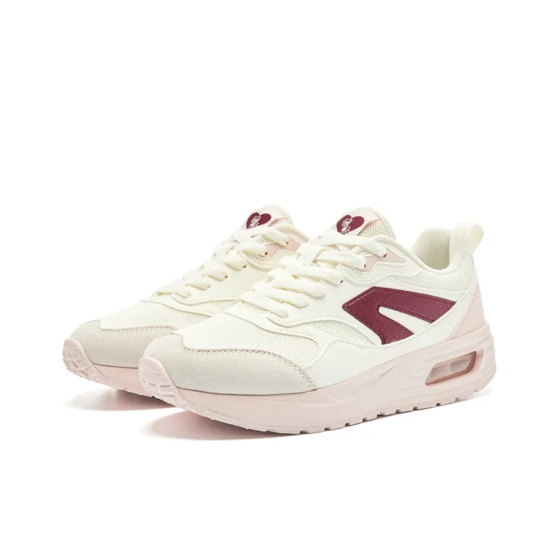 QIAODAN Abrasion Resistant Lightweight Height Increasing Low Top Casual Shoes Women's Ivory Peach Pink-3