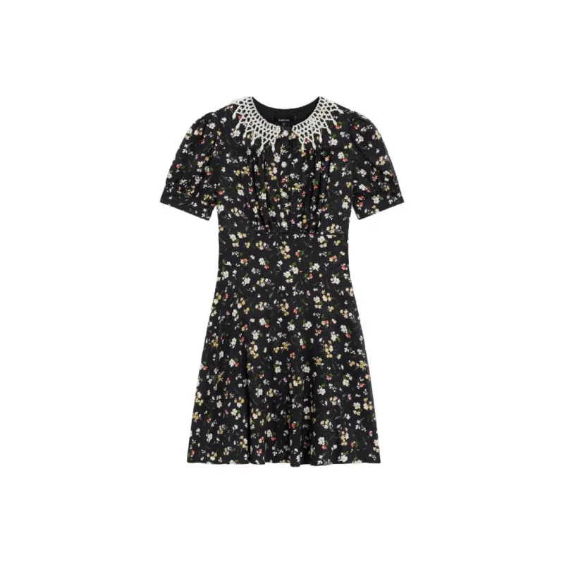Bebe Short Sleeved Dress Women's Floral Black-0