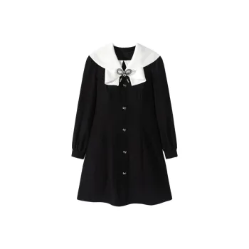 EICHITOO Long-Sleeved Dresses Women's Black Trim