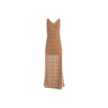 GUESS Liza Lace Maxi Dress Sleeveless Dress Women's Brown