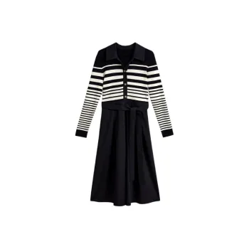 Yiner Long Sleeved Dress Women's Navy Blue