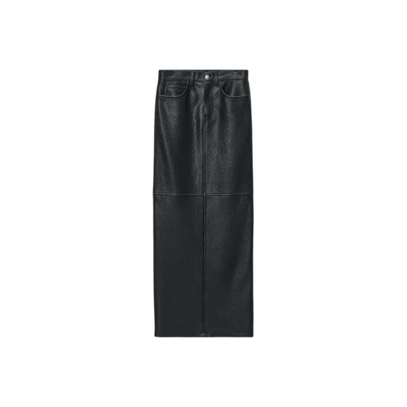 Alexander Wang FW24 Leather Long Skirt Women's Black-0
