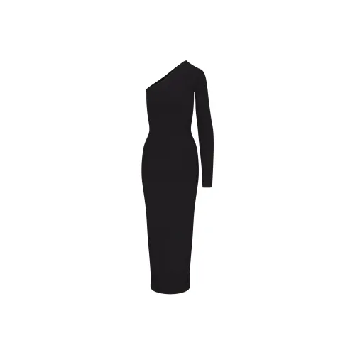 SKIMS FW24 SOFT LOUNGE ONE SHOULDER LONG DRESS Long Sleeved Dresses Women's ONYX/Onyx