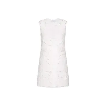 Valentino Embroidered Light Double Splittable Gabardine Short Dress Sleeveless Dress Women's White