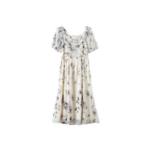 Pumpkin Valley Short-Sleeved Dresses Women's Ink Wash Courtyard Fragrance