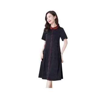 Cypress House Short-Sleeved Dresses Women's Black With Red Collar