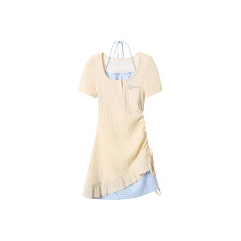 DOKZB Short Sleeved Dress Women's Yellow