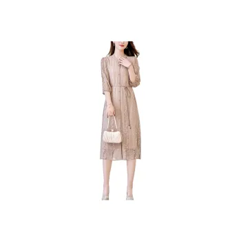 Yi Mengyuan Heavyweight Mulberry Silk Long Sleeved Dress Women's Coffee