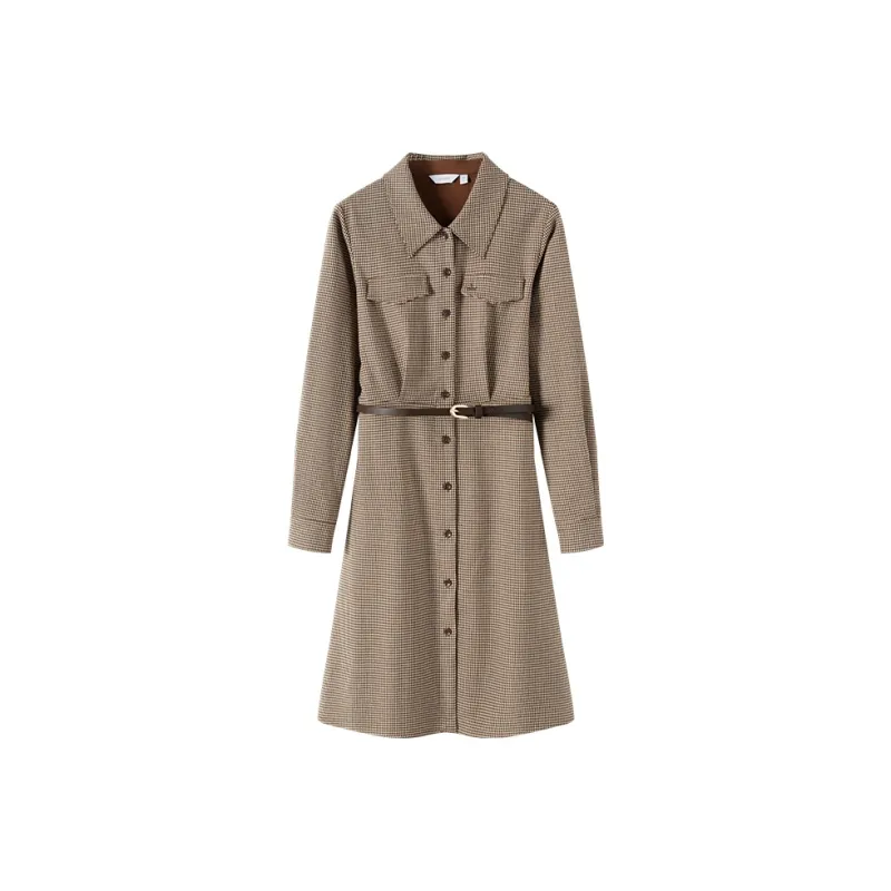 NAVIGARE Long Sleeved Dress Women's Oat Coffee/Black-0