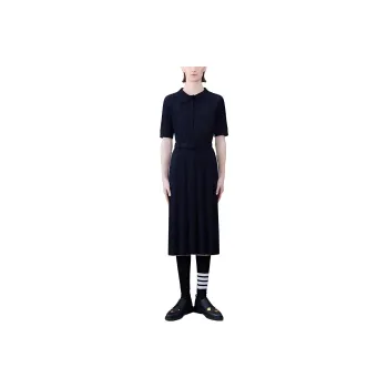 THOM BROWNE· Wide Rib Boiled Merino Polo Dress Short Sleeved Dress Women's Black