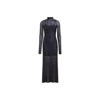 Alaia High-Neck Sequin Embellished Maxi Dress