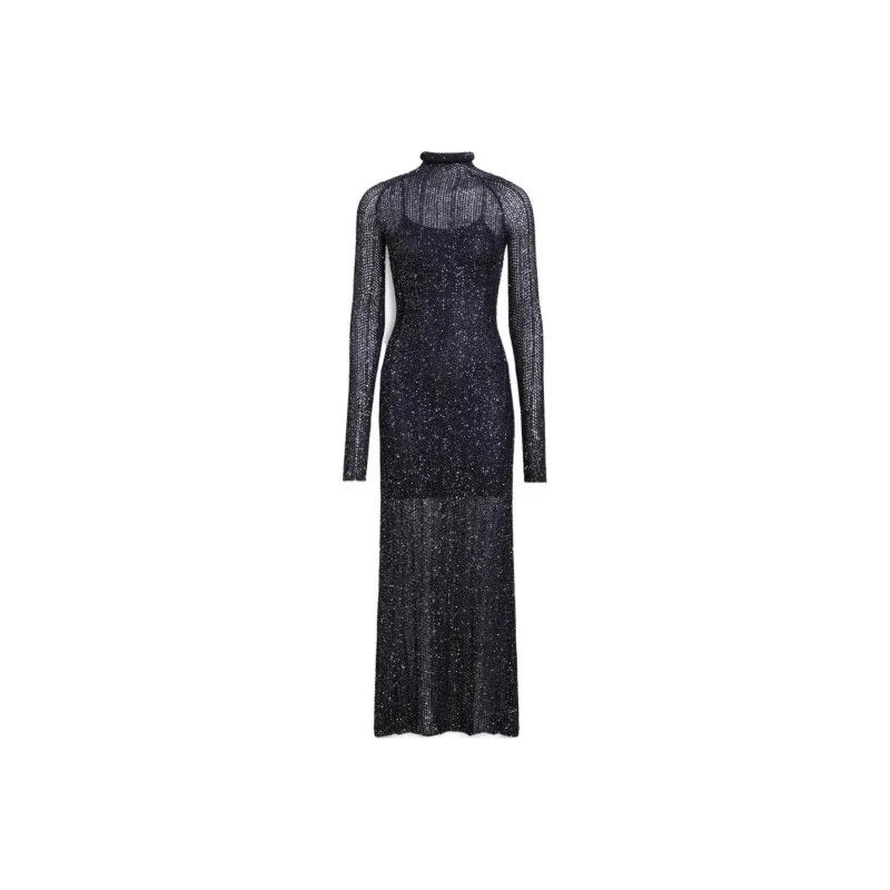 Alaia High-Neck Sequin Embellished Maxi Dress-0