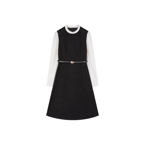 Mo Han Yi Mei Long Sleeved Dress Women's Black & White