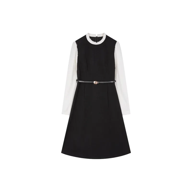 Mo Han Yi Mei Long Sleeved Dress Women's Black & White-0