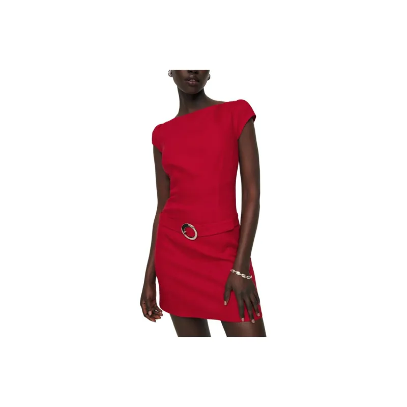 REFORMATION Zelmira Linen Dress Short-Sleeved Dresses Women's Cherry Color-0