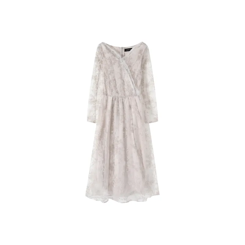 EIDOLON GRAIN Long Sleeved Dress Women's Elegant Gray-0